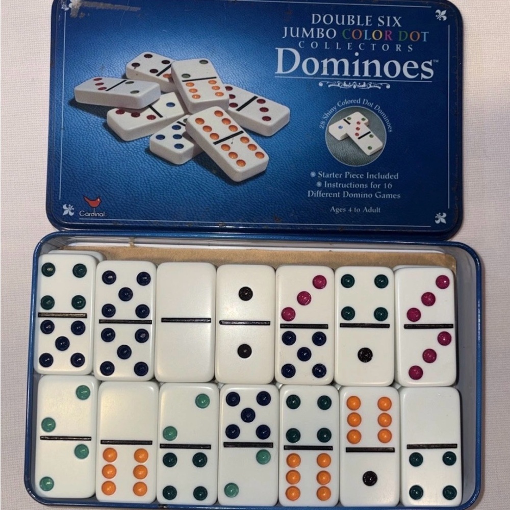 Domino Set 28 Heavy Pieces Double Six Jumbo Color Dot Dominoes Fun Game